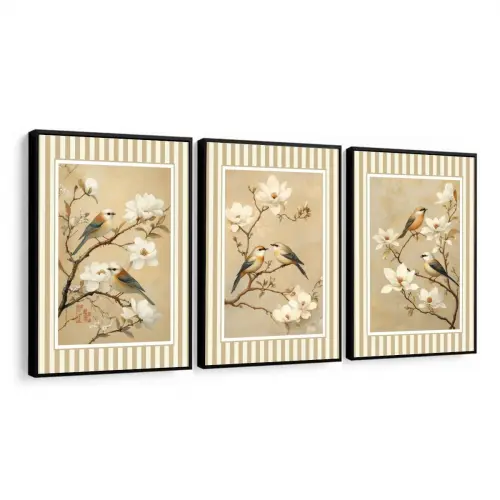 kit 3 quadro decorativo passarinhos galhos pássaros sala decor c