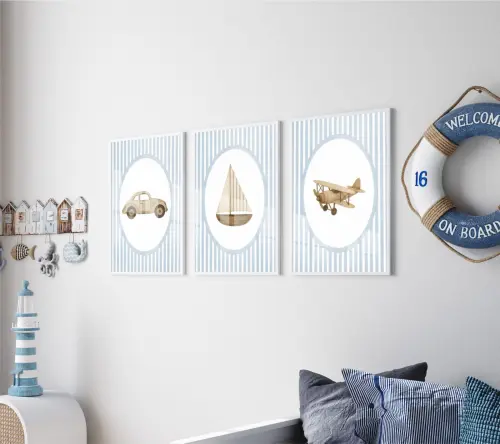 kit 3 quadro decorativo bebe infantil decor quarto infantil aviã