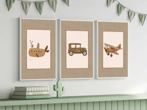 kit 3 quadro decorativo bebe infantil decor quarto infantil avião aviãozinho carro menino molduras