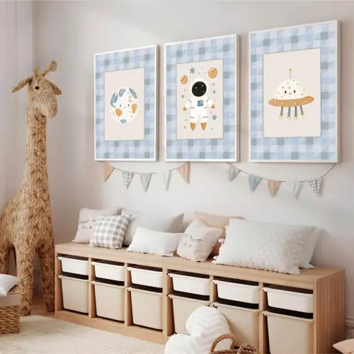 kit 3 quadro decorativo bebe infantil decor quarto infantil plane