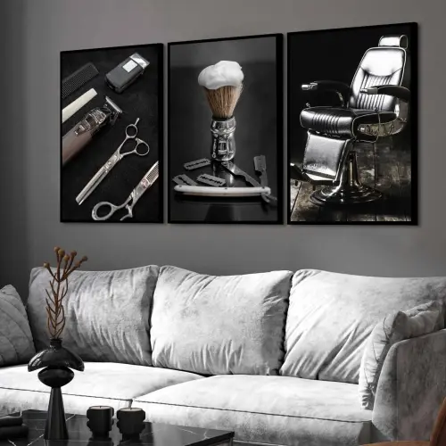kit 3 quadro decorativo barbeiro barba barbearia modernidade molduras