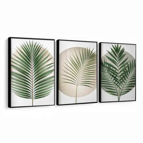 kit 3 quadro decorativo folhas verdes galhos verdes sala quarto decor casa minimalista molduras