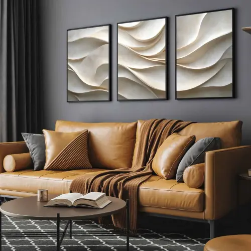 kit 3 quadro decorativo abstrato bege minimalista sala quarto decor casa minimalista molduras