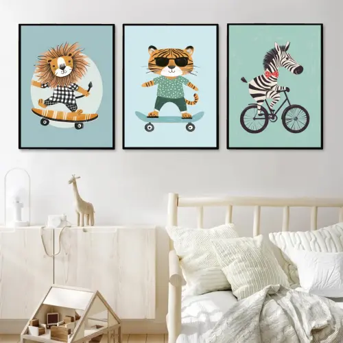 kit 3 quadro decorativo bebe infantil decor quarto infantil ursinhos menino com molduras