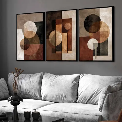 kit 3 quadro decorativo abstrato marrom gold claro minimalista  sala decor hall da casa com molduras