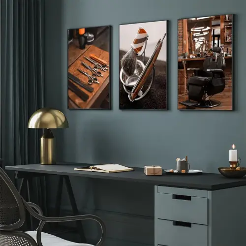 kit 3 quadro decorativo barbeiro barba barbearia bigode modernida
