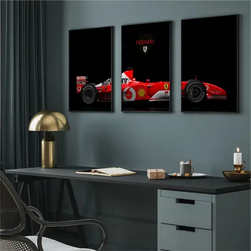 kit 3 quadro decorativo carro ferrari carro de corrida luxo moderno decor casa escritório quarto com molduras