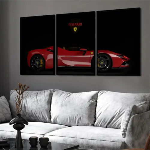 kit 3 quadro decorativo carro ferrari carro de corrida luxo moderno decor casa escritório quarto  molduras