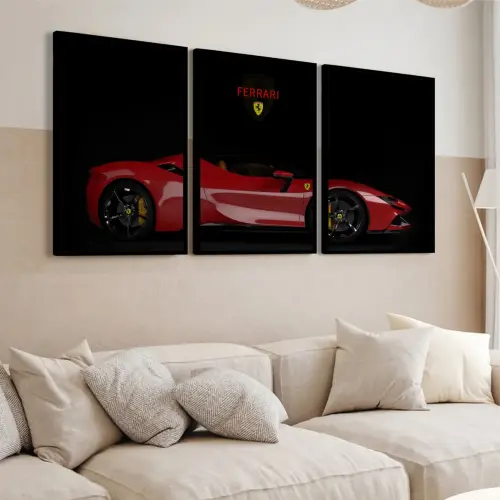 kit 3 quadro decorativo carro ferrari carro de corrida luxo moder