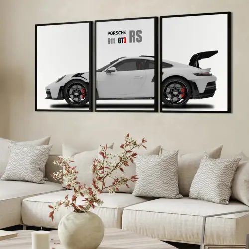 kit 3 quadro decorativo carro porche carro de corrida luxo modern