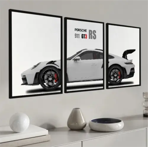 kit 3 quadro decorativo carro porche carro de corrida luxo moderno decor casa escritório quarto  molduras