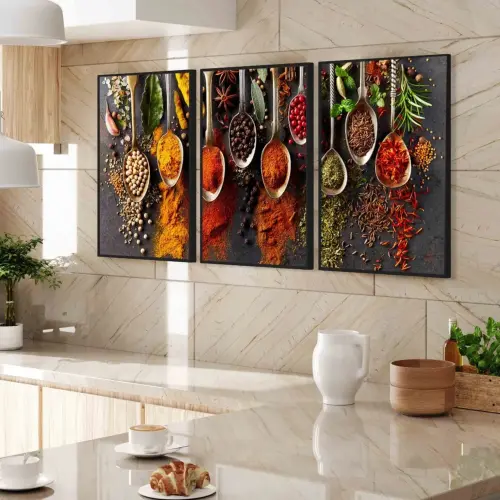 kit 3 quadro decorativo para cozinha temperos de comida chefe de 