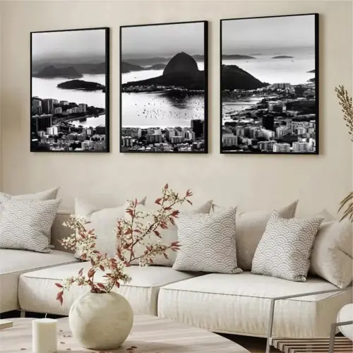 kit 3 quadro decorativo rio de janeiro praia baia de guanabara pr