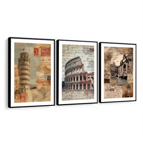kit 3 quadro decorativo roma coliseu itália decor casa hall de e