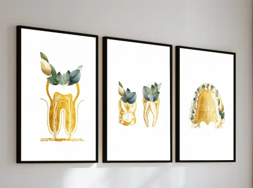 kit 3 quadro decorativo odontologia dentista boca dente consultório odontologico sala decor com molduras