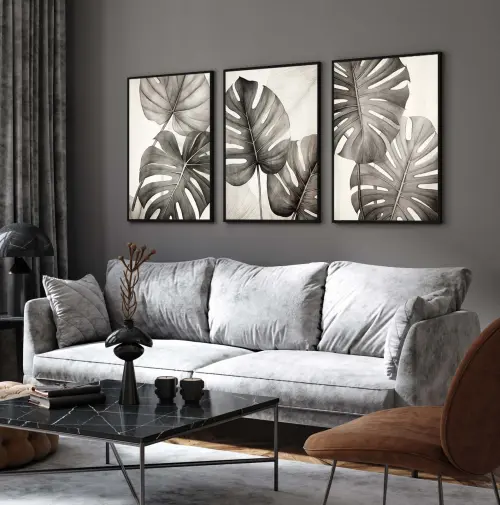 kit 3 quadro decorativo costela de adão monstera folhagem sala quarto decor sítio casa com molduras