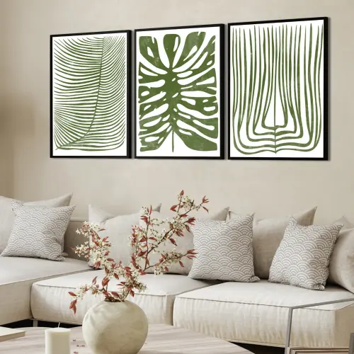 kit 3 quadro decorativo abstrato verde  gold luxo sala quarto dec