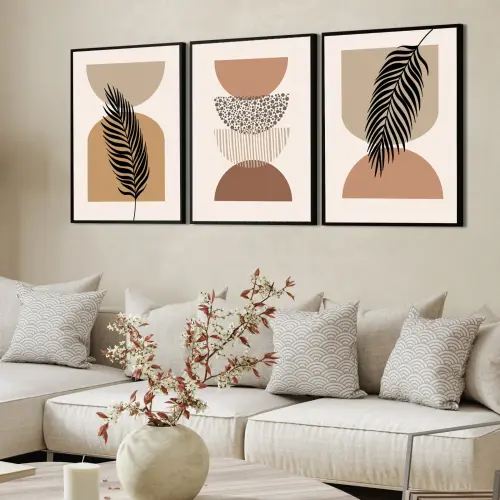 kit 3 quadro decorativo abstrato marrom gold claro minimalista  sala decor hall da casa com molduras