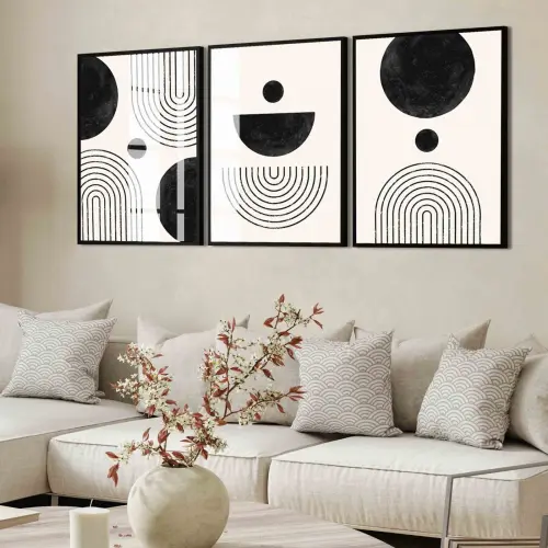 kit 3 quadro decorativo abstrato preto mármore trio luxo decor sala escritório com molduras