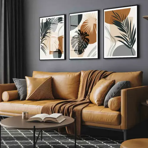 kit 3 quadro decorativo costela de adão monstera folhagem sala quarto decor colorida sítio casa com molduras