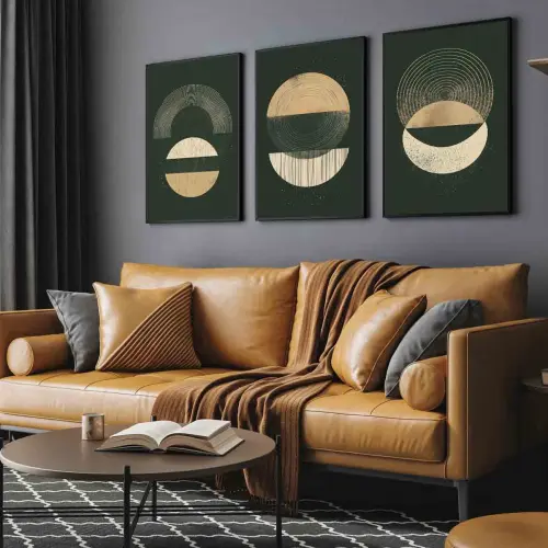 kit 3 quadro decorativo arte sofisticada abstrato verde dourado gold luxo sala quarto decor pousada casa com molduras