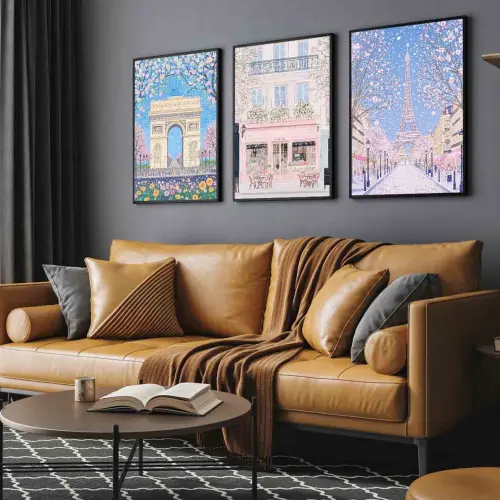 kit 3 quadro decorativo torre eiffel frança decor casa hall de entrada quarto sala com molduras