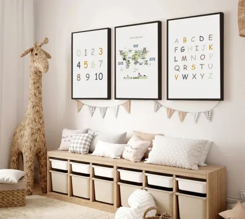 kit 3 quadro decorativo bebe infantil decor quarto infantil alfabeto letras menino molduras