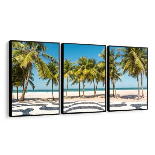 kit 3 quadro decorativo rio de janeiro praia ipanema coqueiros qu