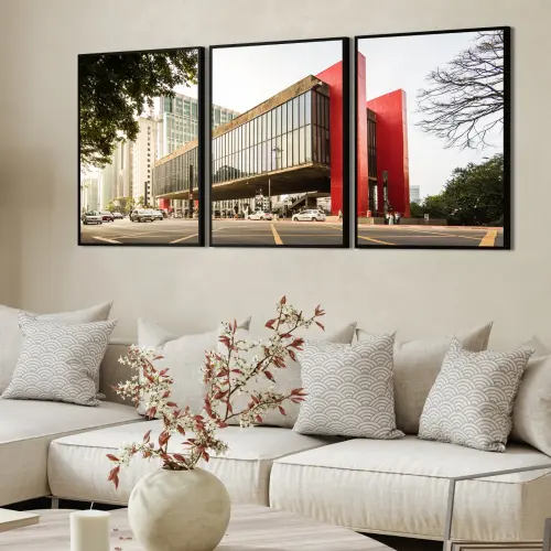 kit 3 quadro decorativo são paulo avenida paulista museu de arte