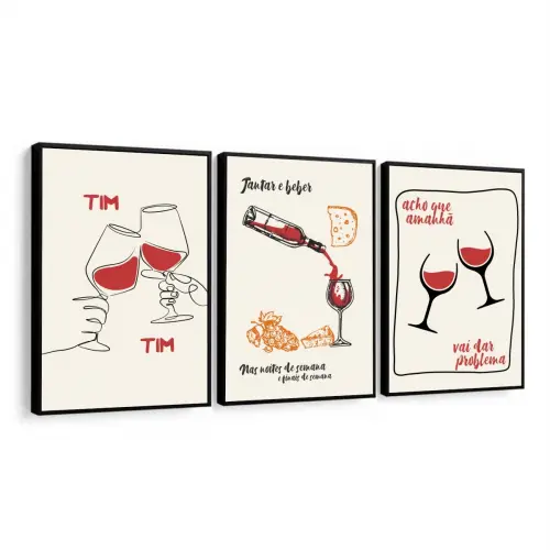 kit 3 quadro decorativo drinks bar bebidas decor para cozinha com molduras