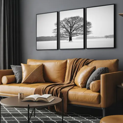 kit 3 quadro decorativo árvore preto e branco natureza bosque sítio fazenda casa decor quarto sala com molduras