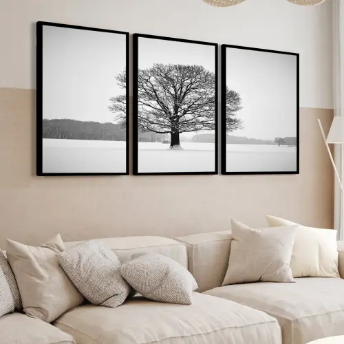 kit 3 quadro decorativo árvore preto e branco natureza bosque s?
