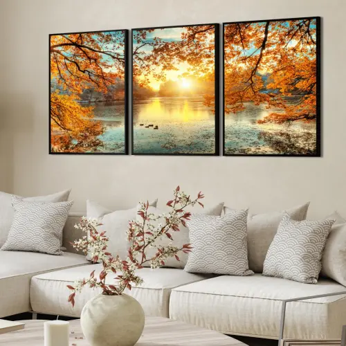 kit 3 quadro decorativo árvore galhos folhagem seca natureza cam