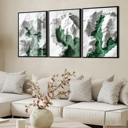 kit 3 quadro decorativo abstrato verde cinza gold luxo sala quart