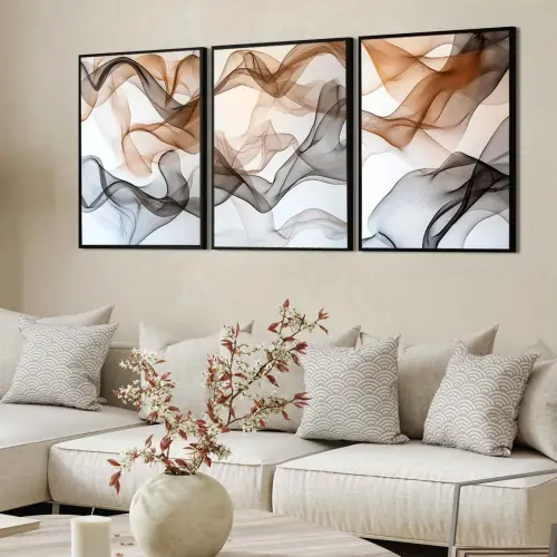 kit 3 quadro decorativo abstrato colorido linhas trio luxo decor 