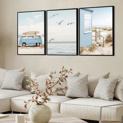 kit 3 quadro decorativo praia boho paisagem praiana decor pousada