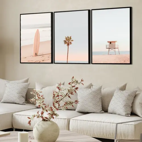 kit 3 quadro decorativo praia boho paisagem praiana decor pousada