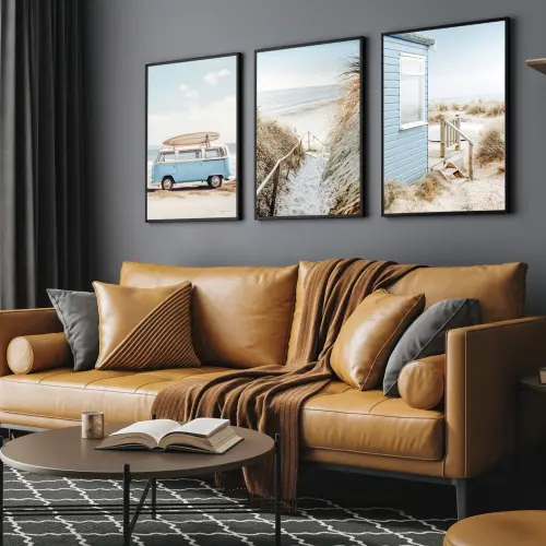 kit 3 quadro decorativo praia boho paisagem praiana decor pousada