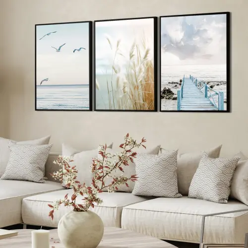 kit 3 quadro decorativo praia boho paisagem praiana decor pousada