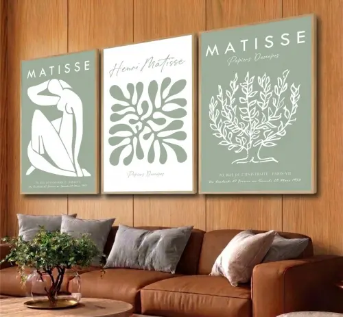 kit 3 quadro decorativo matisse arte moderna gold luxo sala quarto decor pousada casa com molduras