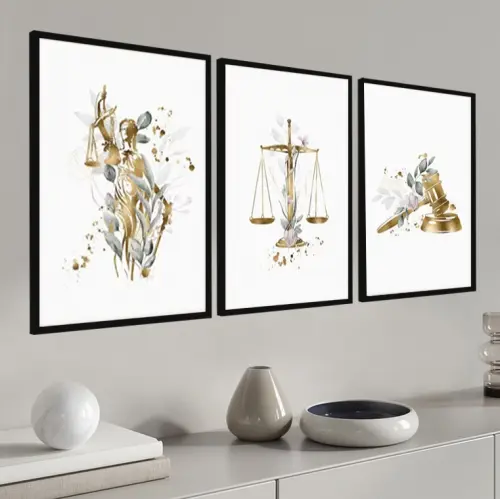 kit 3 quadro decorativo advocacia deusa da justiça direito sala decor escritório de advocacia advogado casa com molduras