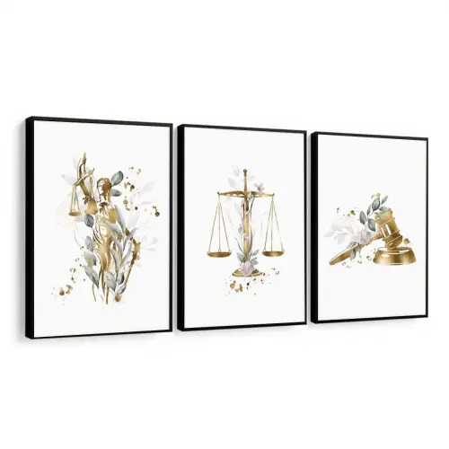 kit 3 quadro decorativo advocacia deusa da justiça direito sala 