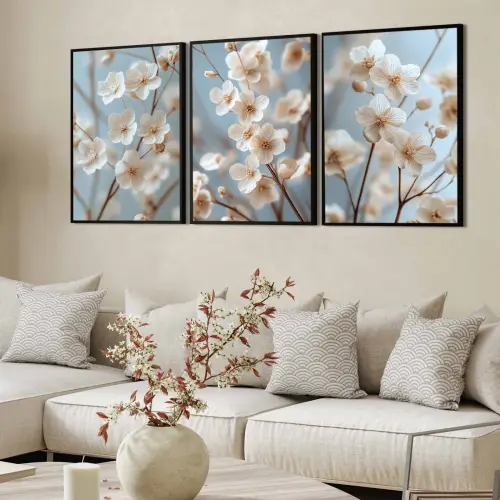 kit 3 quadro decorativo flores de cerejeira galhos de cerejeira d
