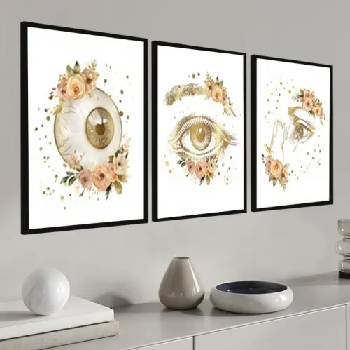 kit 3 quadro decorativo oftalmo consultório oftalmologia olhos visão sala decor com molduras