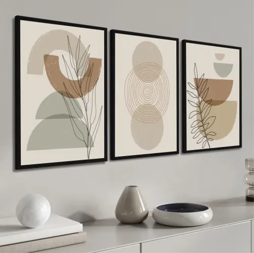 kit 3 quadro decorativo abstrato marrom claro gold claro minimalista  sala decor hall da casa com molduras