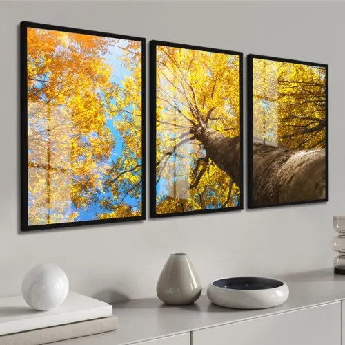 kit 3 quadro decorativo árvore galhos folhagem seca natureza campo sítio fazenda casa decor quarto sala com molduras