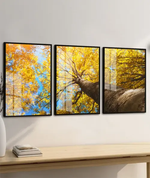 kit 3 quadro decorativo árvore galhos folhagem seca natureza cam