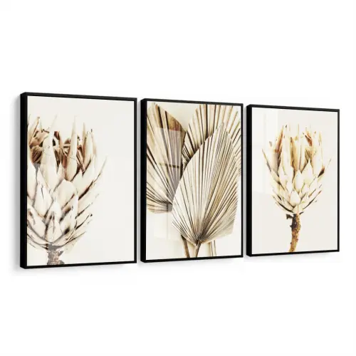 kit 3 quadro decorativo capim dos pampas galhos de trigo boho sal