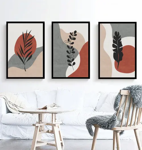 kit 3 quadro decorativo abstrato terracota colorido tons terrosos sala decor casa com molduras
