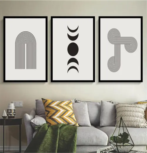 kit 3 quadro decorativo abstrato preto e branco mármore trio luxo decor sala escritório com molduras
